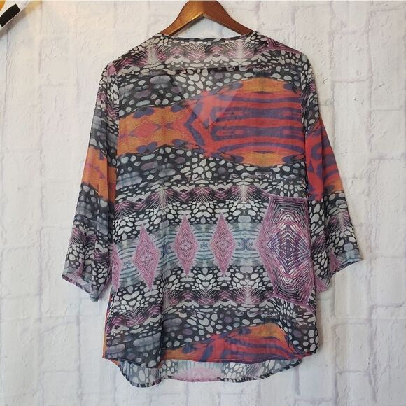 VALERIE STEVENS Sheer Crystal Embellished V-neck Blouse Medium - Picture 8 of 9